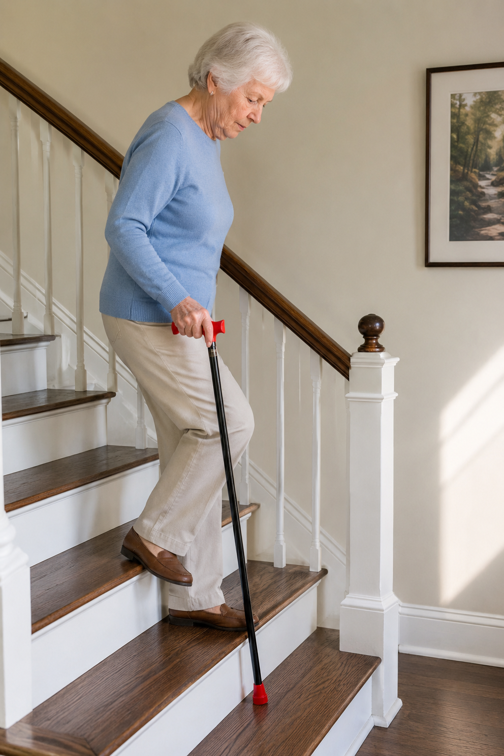 Walking Cane on Stairs: Technique, Safety, and One-Handed Railing Use