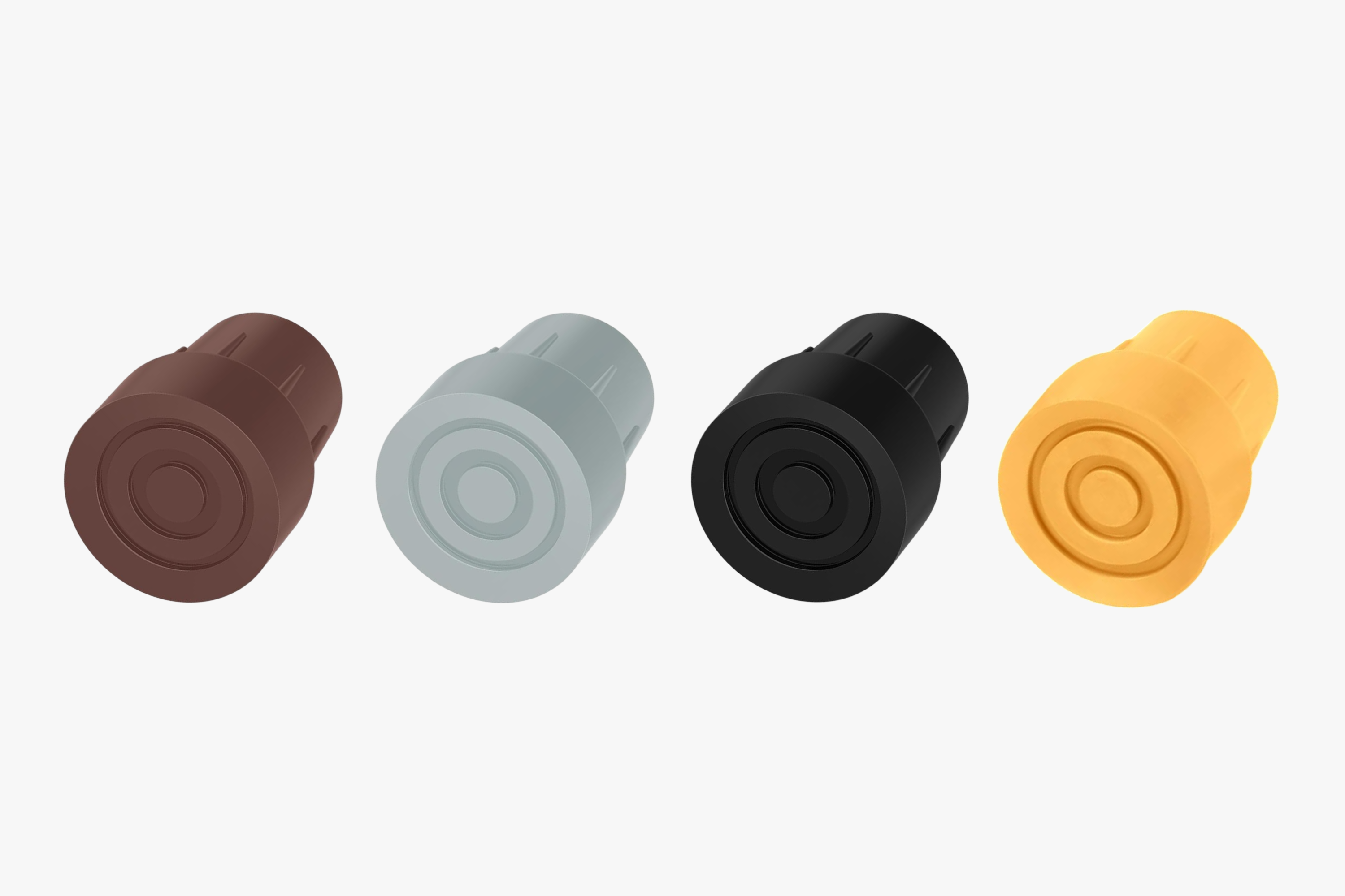 Non-marking black rubber cane tip for luxury floors.