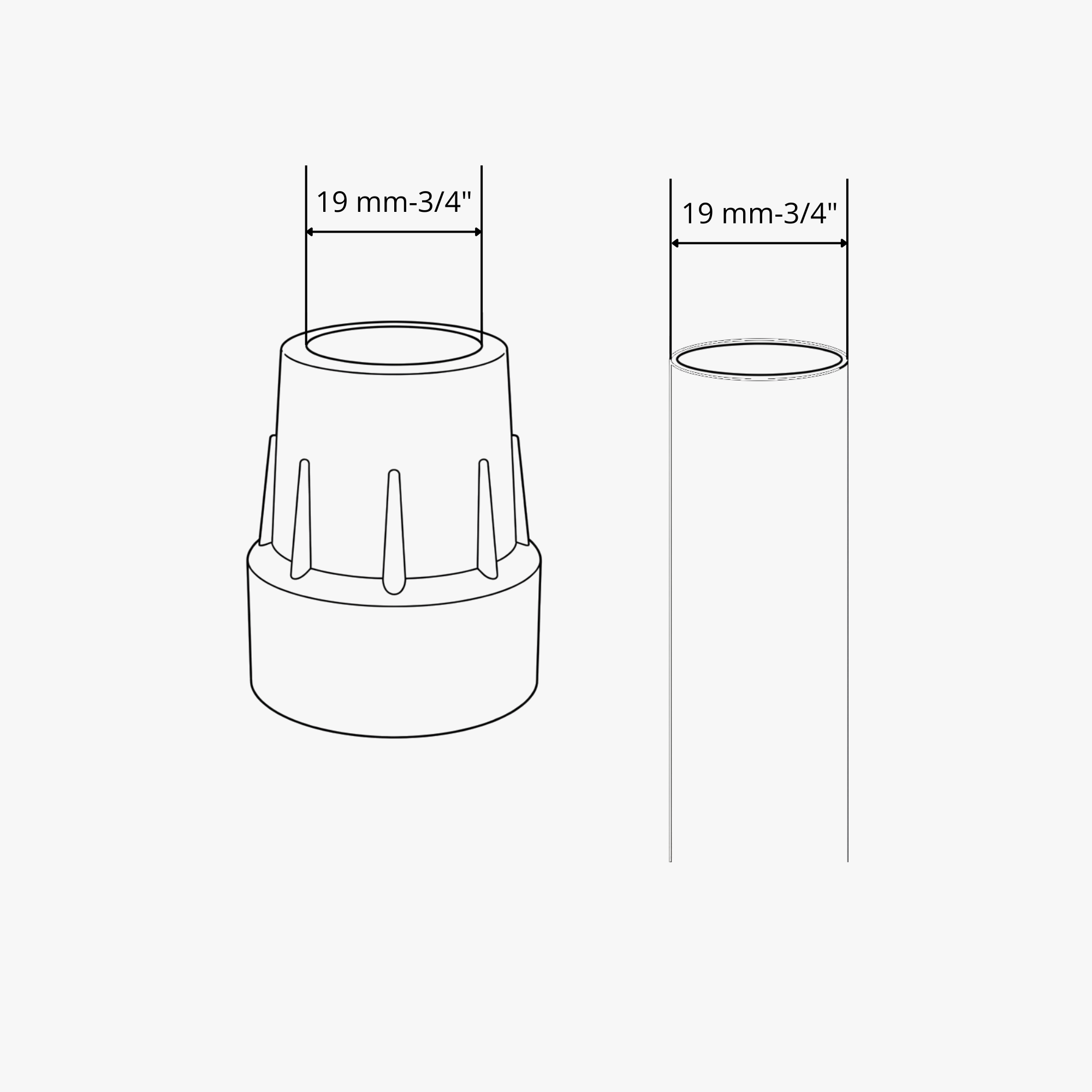 Premium shock-absorbing rubber tip for walking aids.