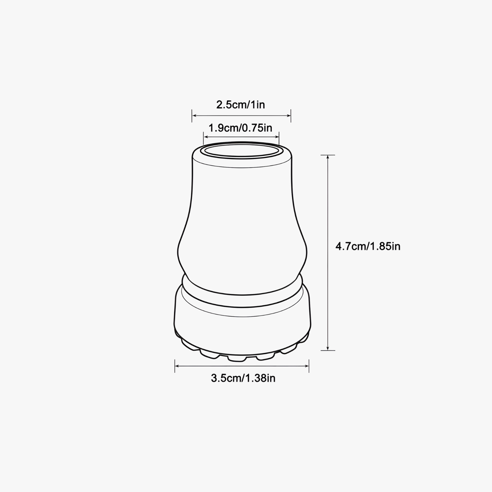 Solid rubber tip for walking canes size