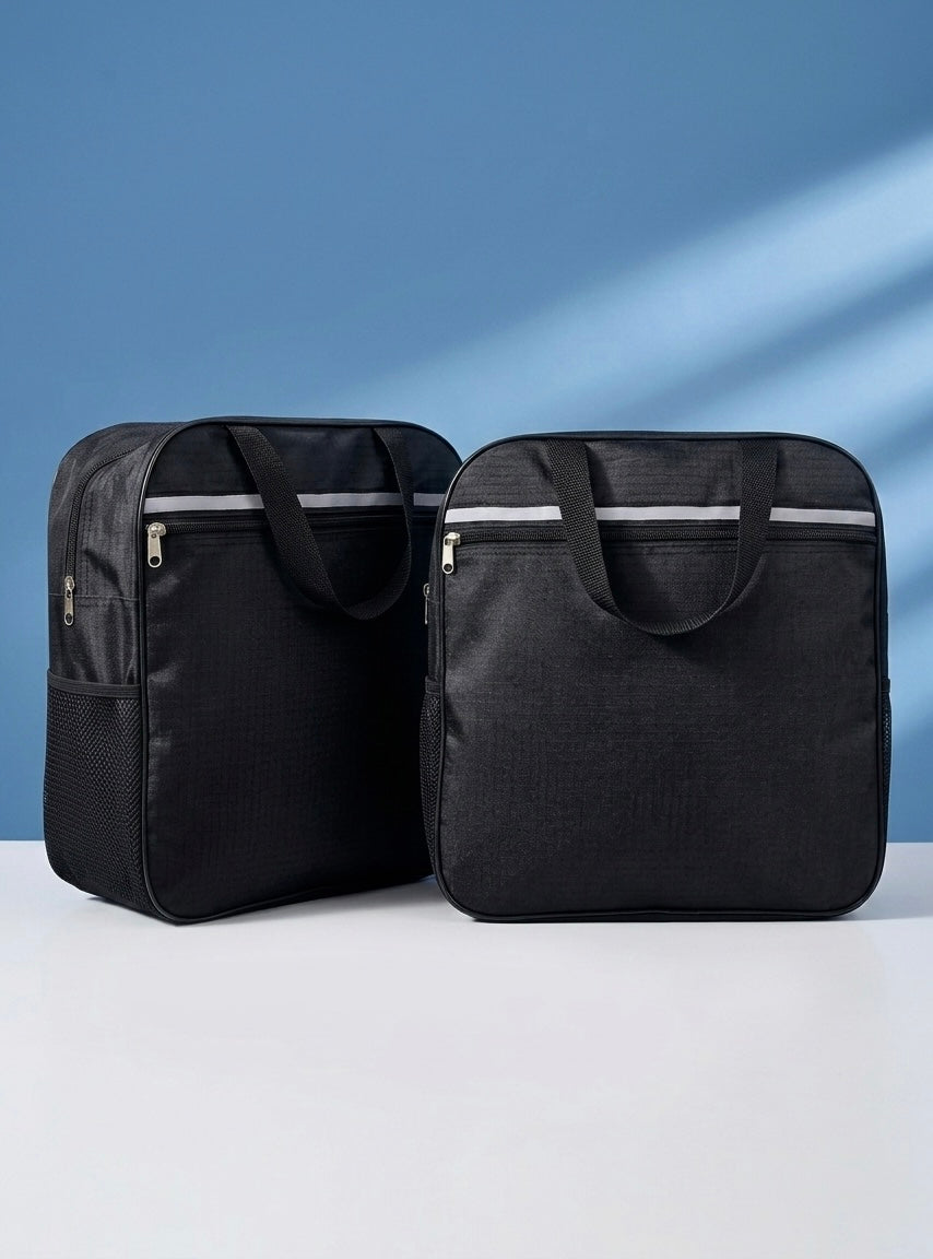 Water-resistant bag for manual and power wheelchairs.